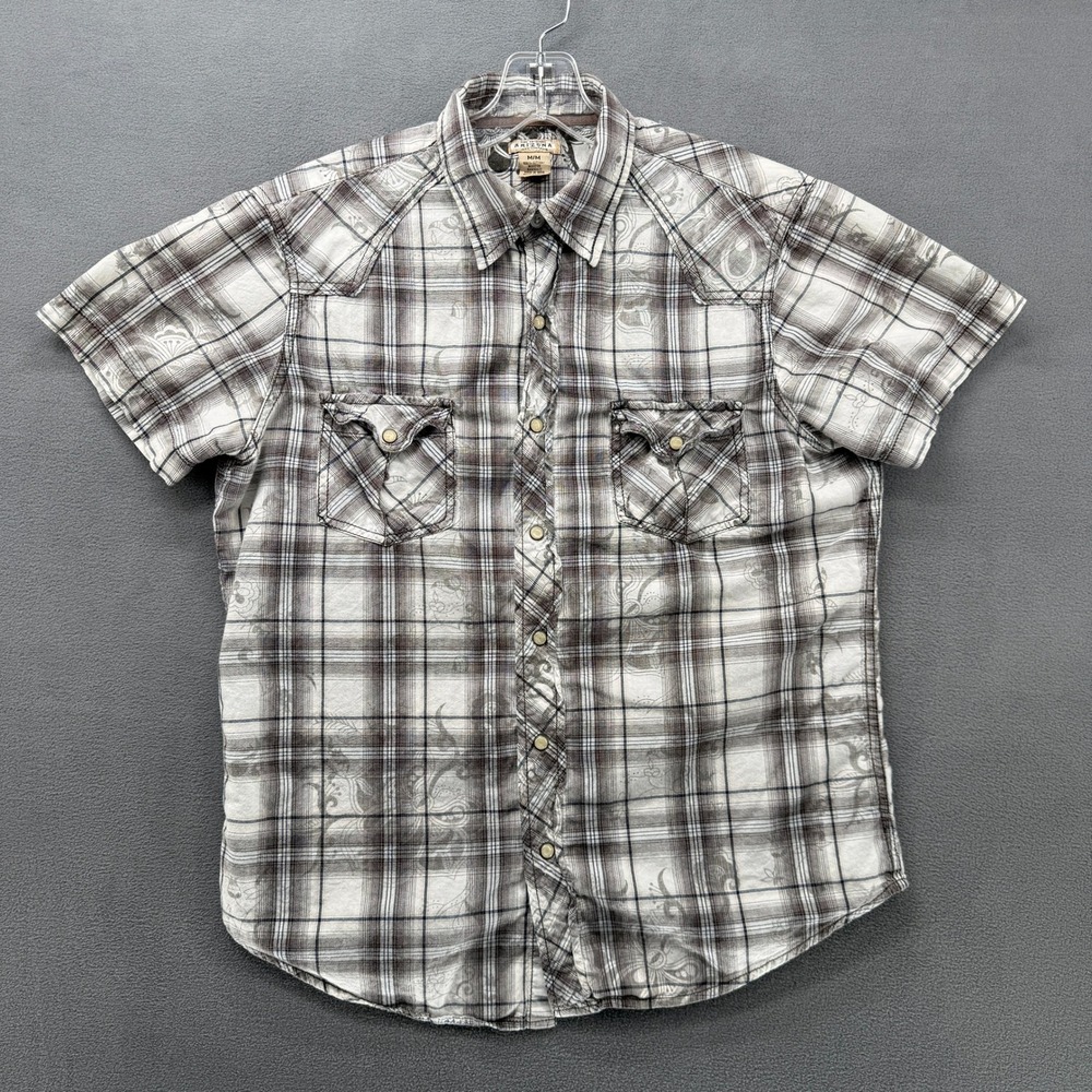 The Original Arizona Jean Co Pearl Snap Button Shirt Mens M Plaid Paisley Short
